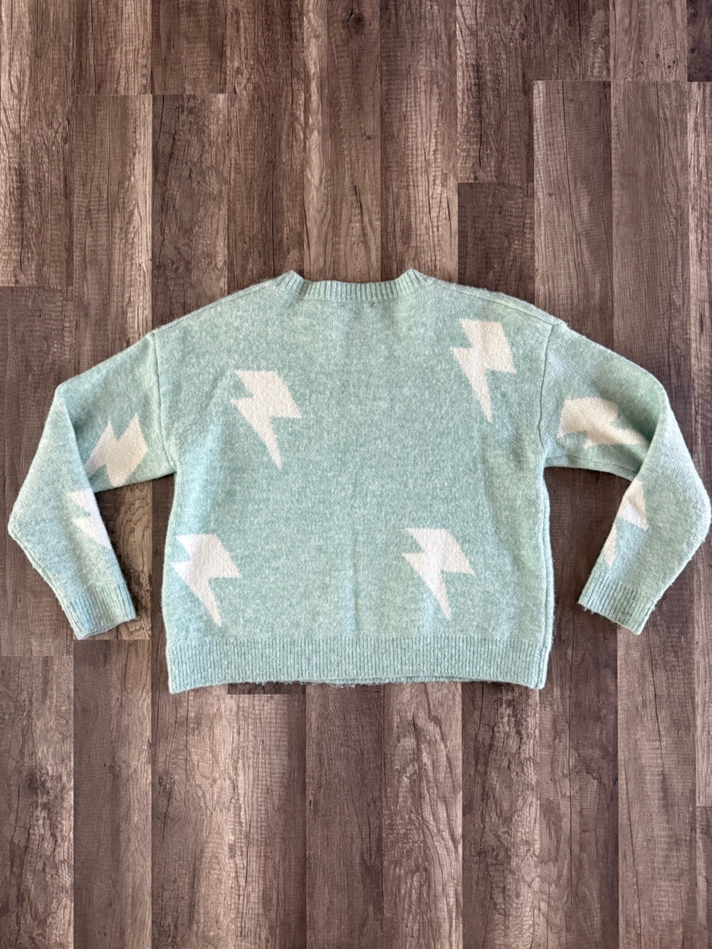Storia Sweater Blue Lightning Bolt Long Sleeve Boxy Fit Sweater Size Small - Picture 6 of 9